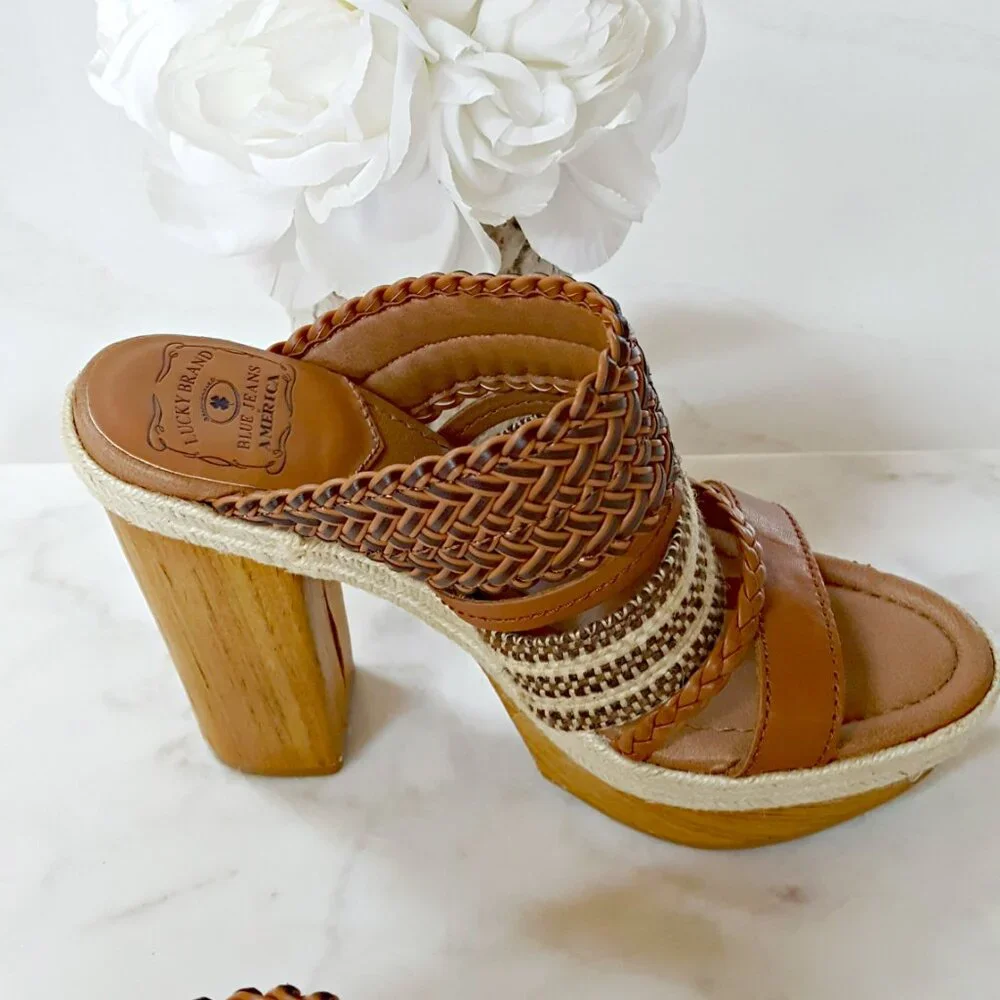 Lucky Brand Brown Woven Platform Sandals